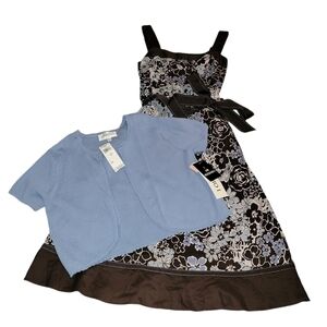 Vintage Studio I size 10 sleevless dress and cardigan set Purple brown & white